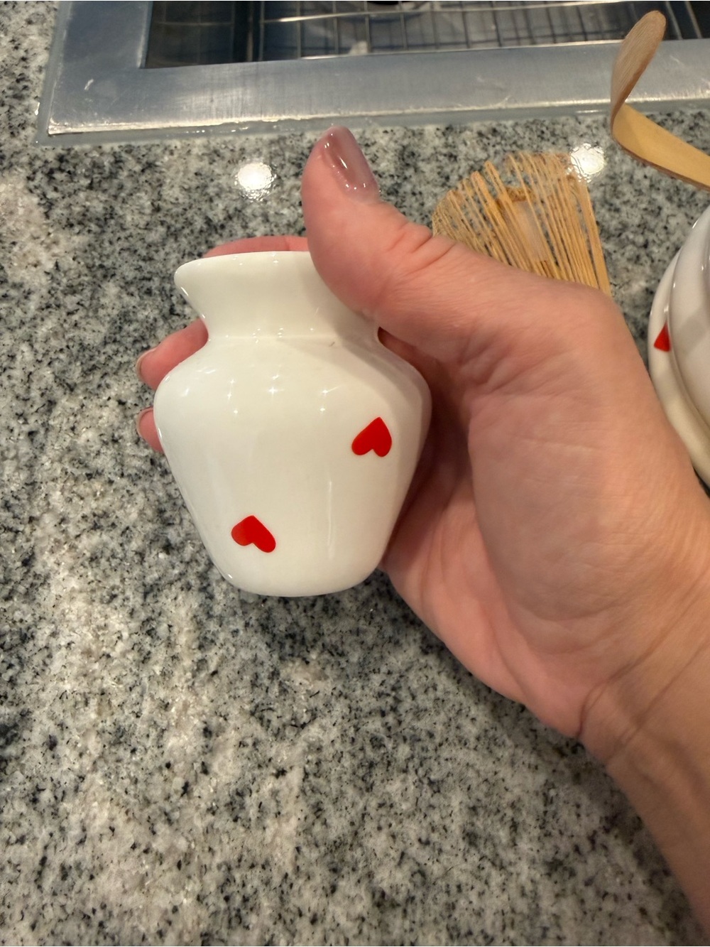 White Ceramic Mini Vase with Red Heart Accents - Home Accents tea set